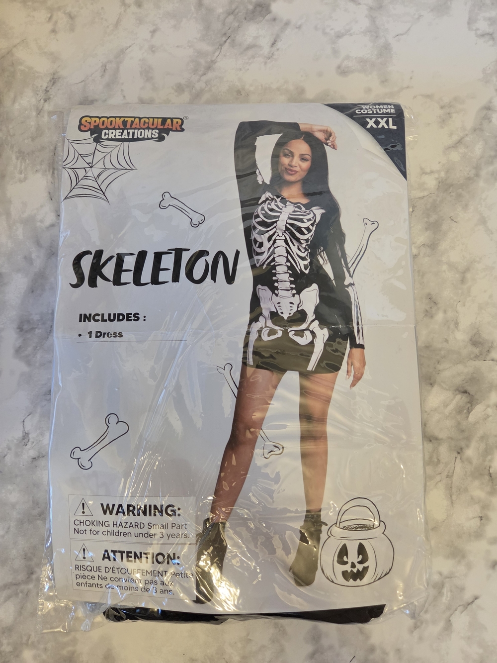 Women's Black Skeleton Dress Costume - XXL
